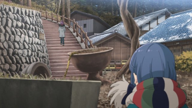 Rin peeking at Sakura heading to the old folk house café